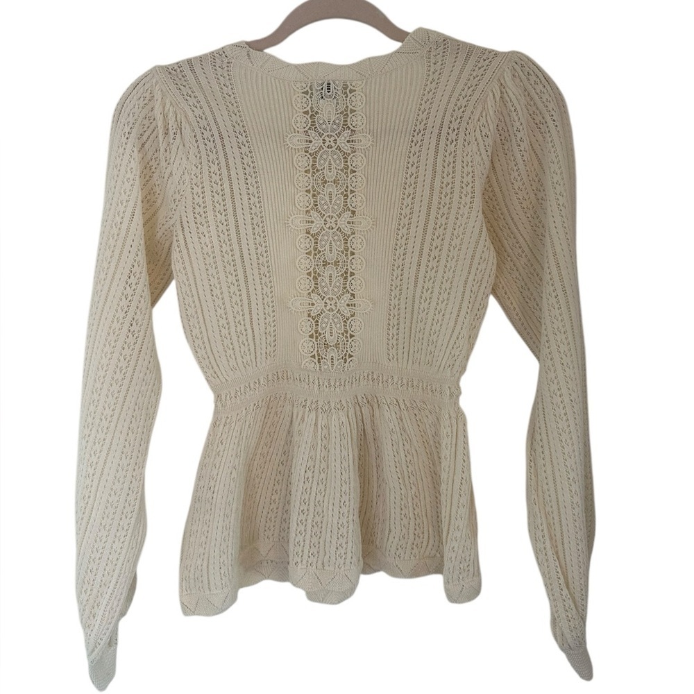 River Island Lace Stitch Peplum Blouse In Cream-white Size 8 - Picture 3 of 6